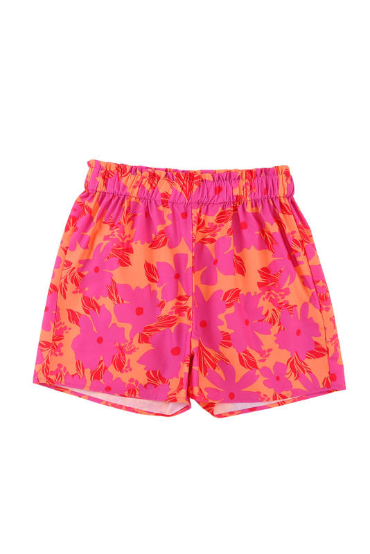 Pink Floral Print Smocked Waist Shorts LC731419-10