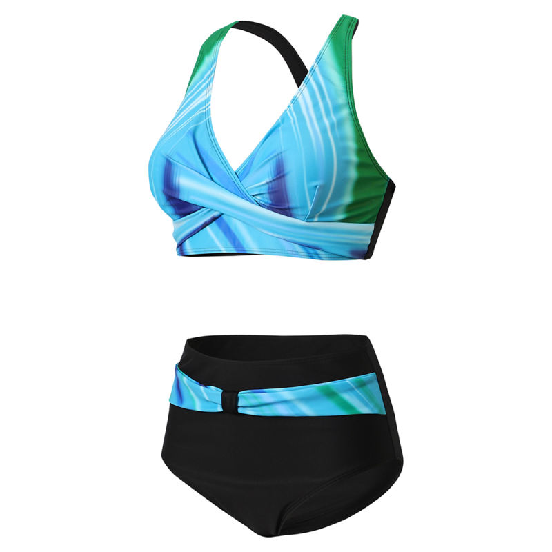 Light Blue Printed Twist Front 2pcs Bikini TQK610289-30