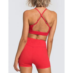 Red Back Criss Yoga Bra with Shorts Set TQL710038-3