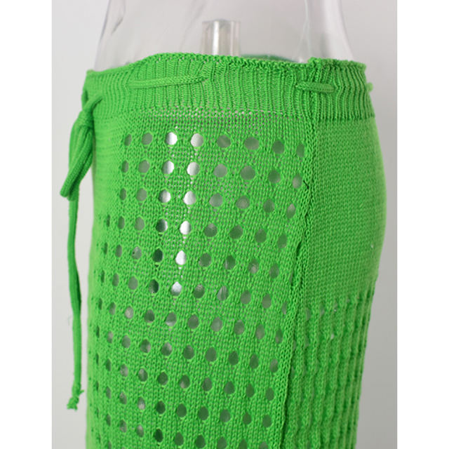Green Hollow-out Tasseled Beach Cover Skirt  TQL360061-9