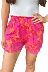 Pink Floral Print Smocked Waist Shorts LC731419-10