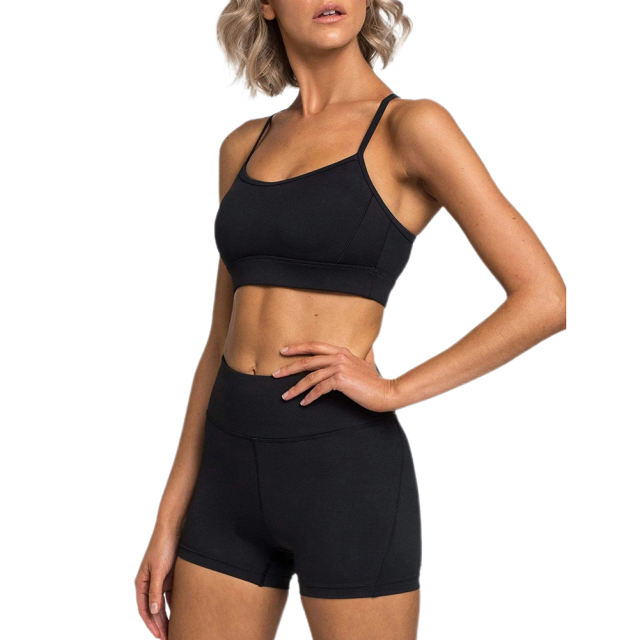 Black Back Criss Yoga Bra with Shorts Set TQL710038-2