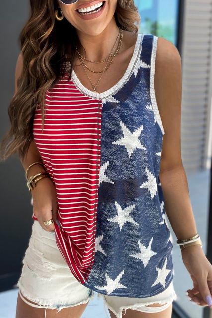 Red American Flag Stars and Stripes Tank Top LC2569557-3