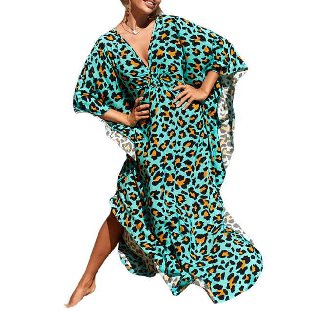 Green Stripe Print Long Kinimo Beachwear TQL310062-9