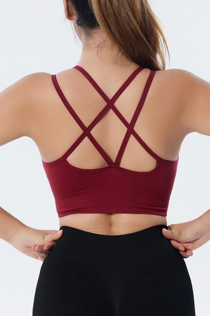 red Ribbed Knit Strappy Back Yoga Bra LC264384-3