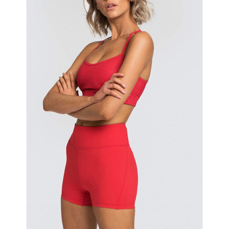 Red Back Criss Yoga Bra with Shorts Set TQL710038-3