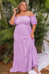 Purple Ruffled Smocked Off Shoulder Plus Size Maxi Dress PL61724-8