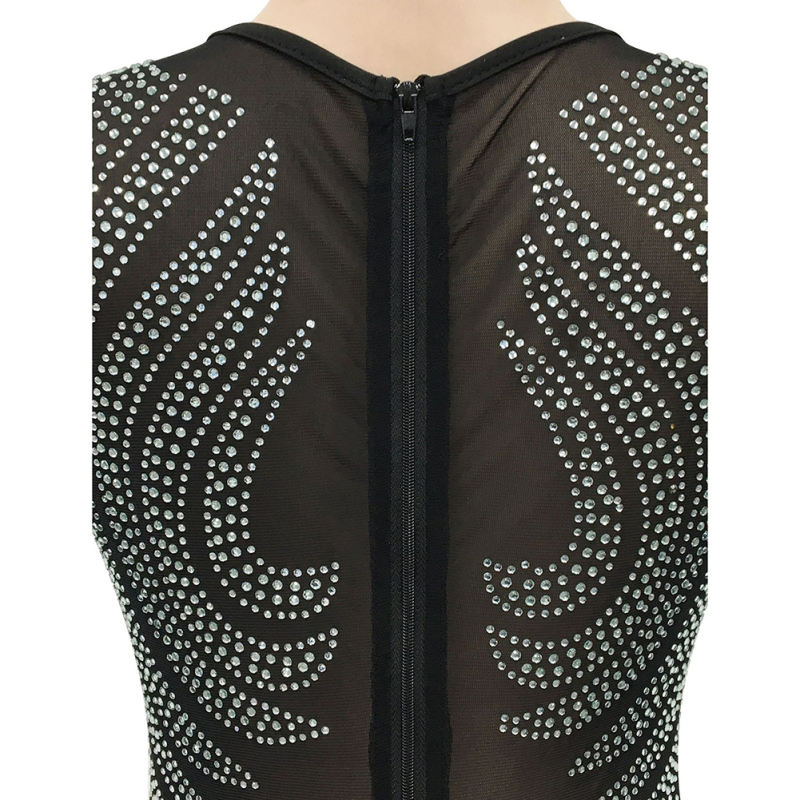 Black Mesh Rhinestone See Through Long Sleeve Maxi Dress TQK311243-2