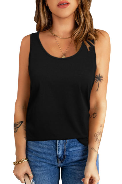 Black Loose Crew Neck Tank Top LC2564164-2