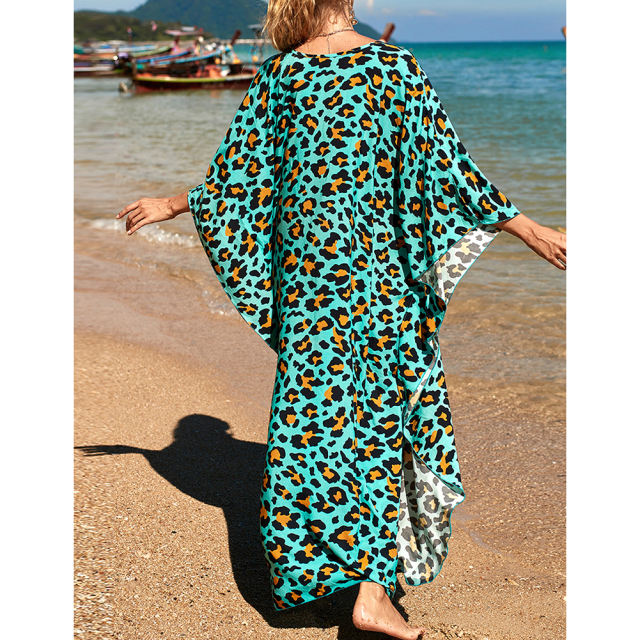 Green Stripe Print Long Kinimo Beachwear TQL310062-9