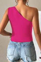 Rose One Shoulder Knotted Sleeveless Top with Asymmetrical Hem LC2568920-6