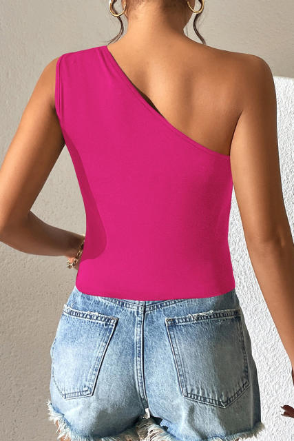 Rose One Shoulder Knotted Sleeveless Top with Asymmetrical Hem LC2568920-6