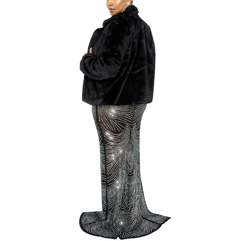 Black Rhinestone High Split Single Sling Dress TQK310857-2