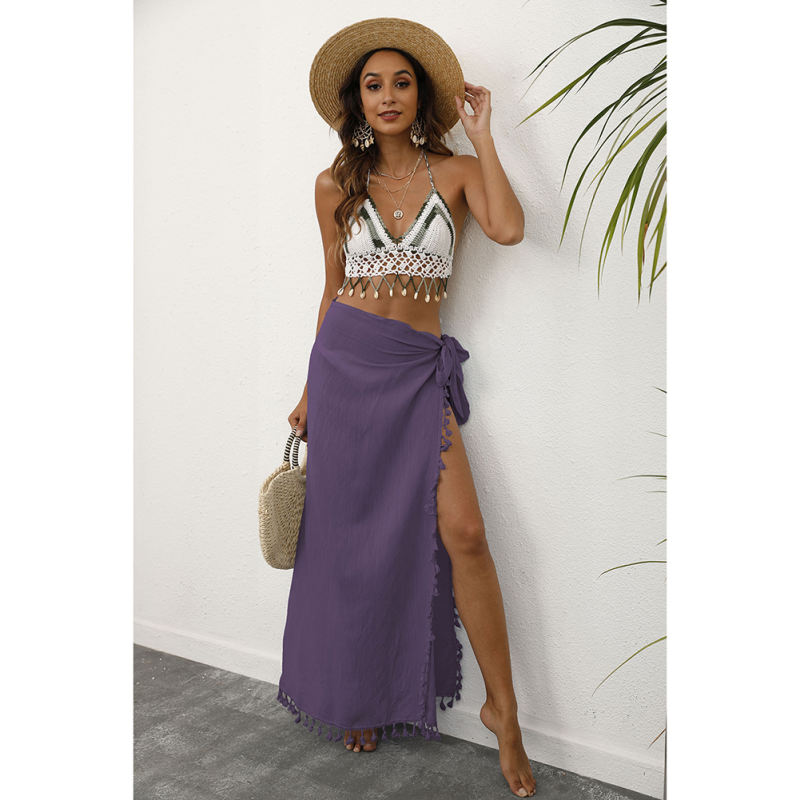 Purple Splicing Tassels Irregular Beach Maxi Skirt TQK650100-8