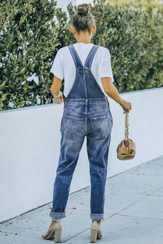 Sky Blue Distressed Bib Denim Overalls LC783879-4