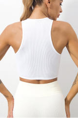 White Ribbed Knit Cropped Yoga Sports Vest LC264388-1