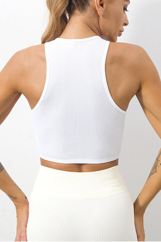 White Ribbed Knit Cropped Yoga Sports Vest LC264388-1