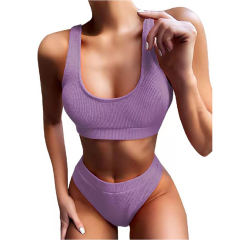 Purple Solid Rib Tank Bikini Swimsuit TQK610287-8