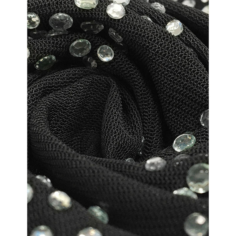 Black Mesh Rhinestone See Through Long Sleeve Maxi Dress TQK311243-2