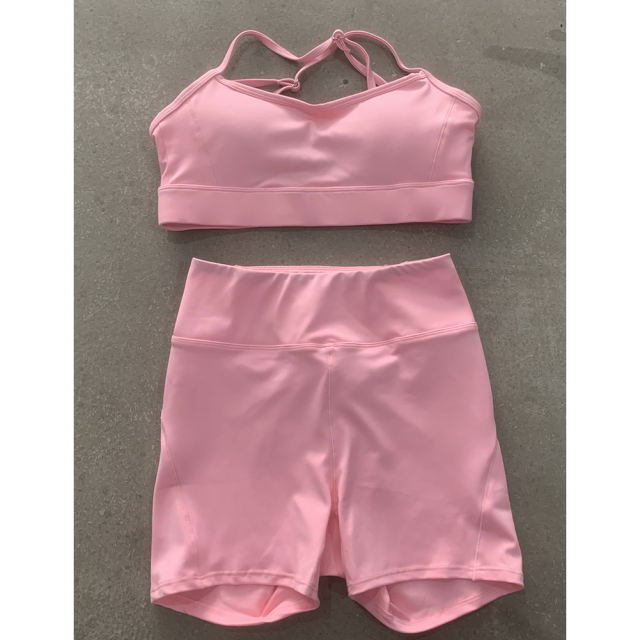 Pink White Back Criss Yoga Bra with Shorts Set TQL710038-10