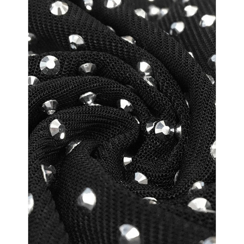 Black Rhinestone High Split Single Sling Dress TQK310857-2