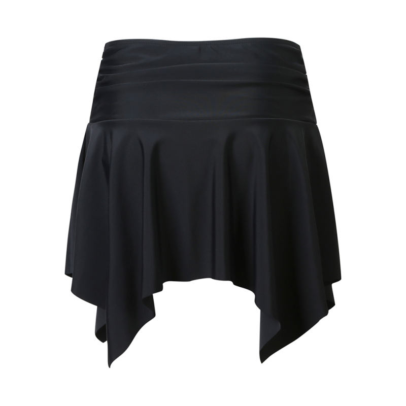 Black Pleated Irregular High Waist Beach Culottes TQK630011-2