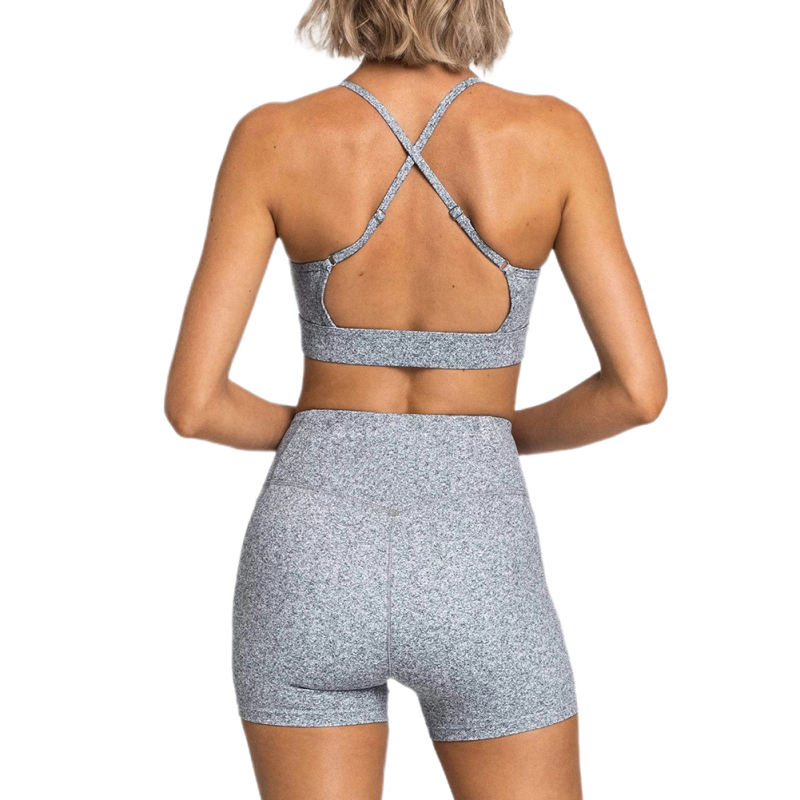 Gray Back Criss Yoga Bra with Shorts Set TQL710038-11