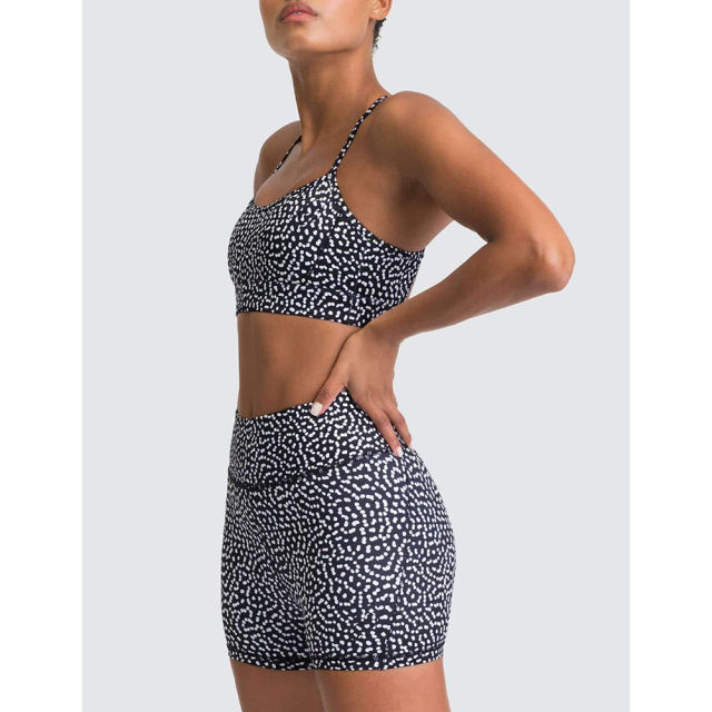 Black White Back Criss Yoga Bra with Shorts Set TQL710038-37