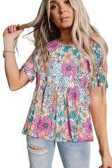 Multicolor Bohemian Flower Print Flowy Short Sleeve Top LC25220723-22