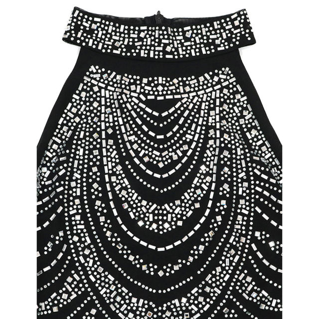 Black Halter Rhinestone Tasseled Bodycon Dress TQK311239-2