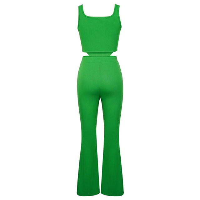 Green Sleeveless Crop Top with Split Pant Set TQG71001-9