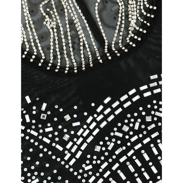 Black Halter Rhinestone Tasseled Bodycon Dress TQK311239-2