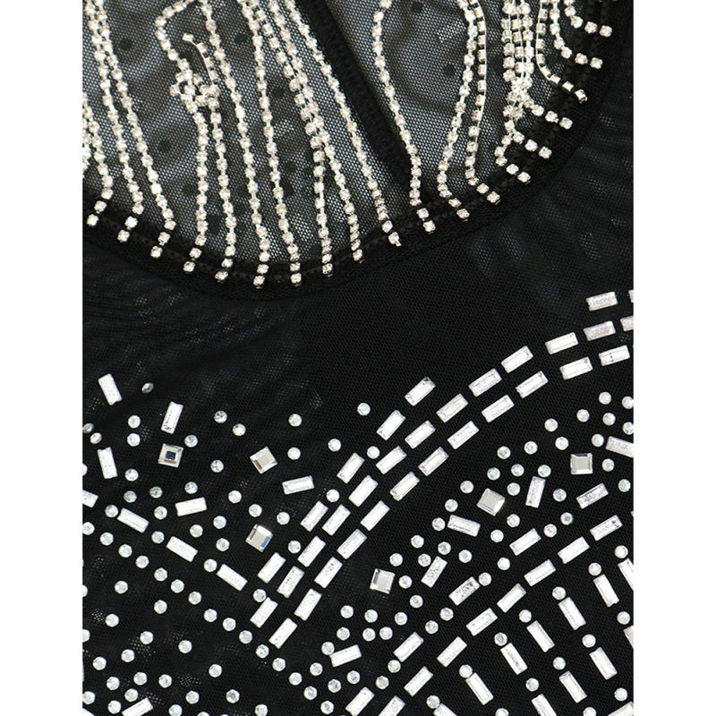 Black Halter Rhinestone Tasseled Bodycon Dress TQK311239-2
