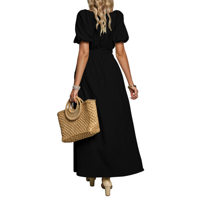 Black V Neck Crop Top and Pocket Skirt Set TQX711102-2