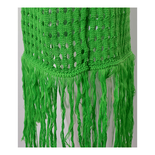 Green Hollow-out Tasseled Beach Cover Skirt  TQL360061-9