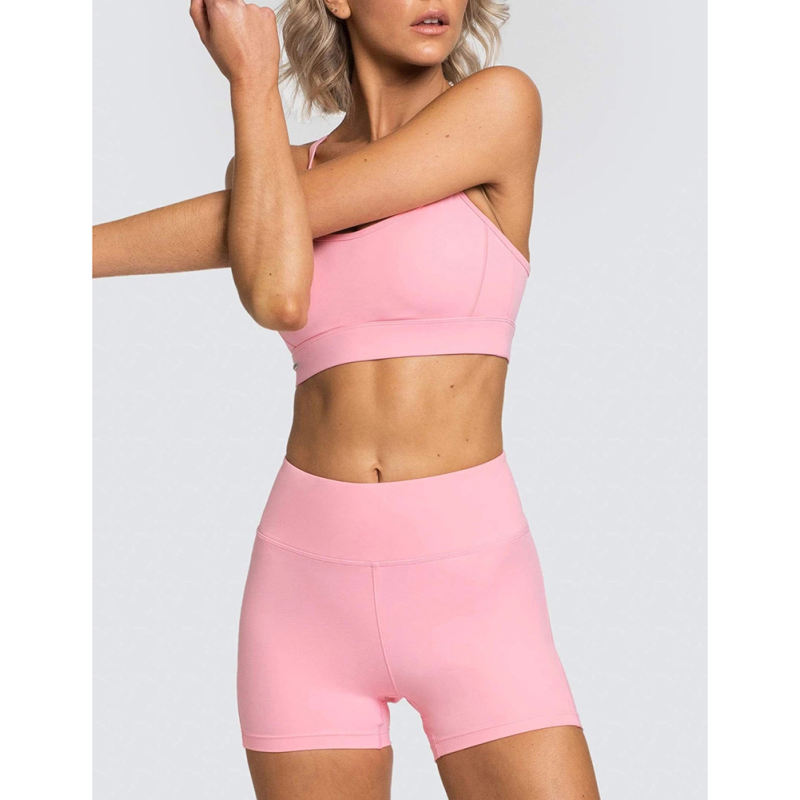 Pink White Back Criss Yoga Bra with Shorts Set TQL710038-10