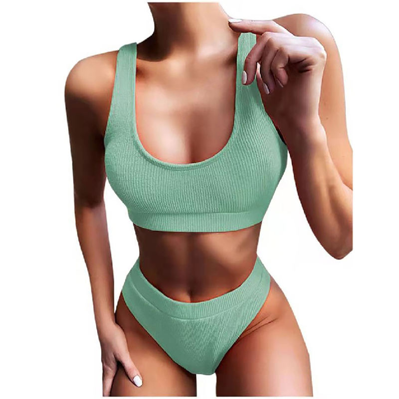 Light Green Solid Rib Tank Bikini Swimsuit TQK610287-28