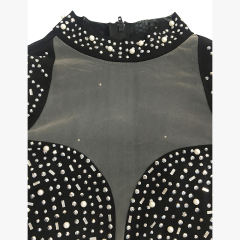 Black Mesh V Neckline Rhinestone Bodycon Dress TQK311548-2