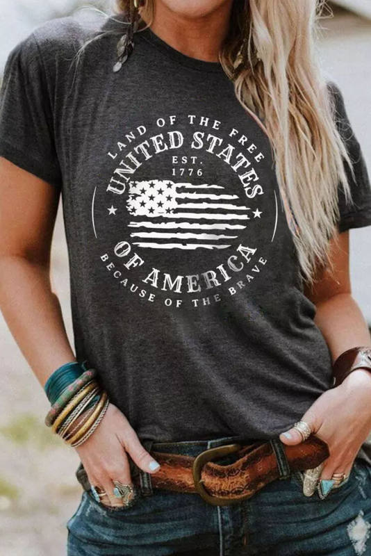 Gray United States Of America Flag Graphic Print Short Sleeve T Shirt LC25221389-11