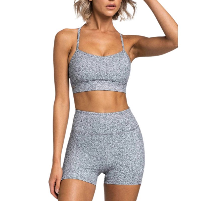 Gray Back Criss Yoga Bra with Shorts Set TQL710038-11