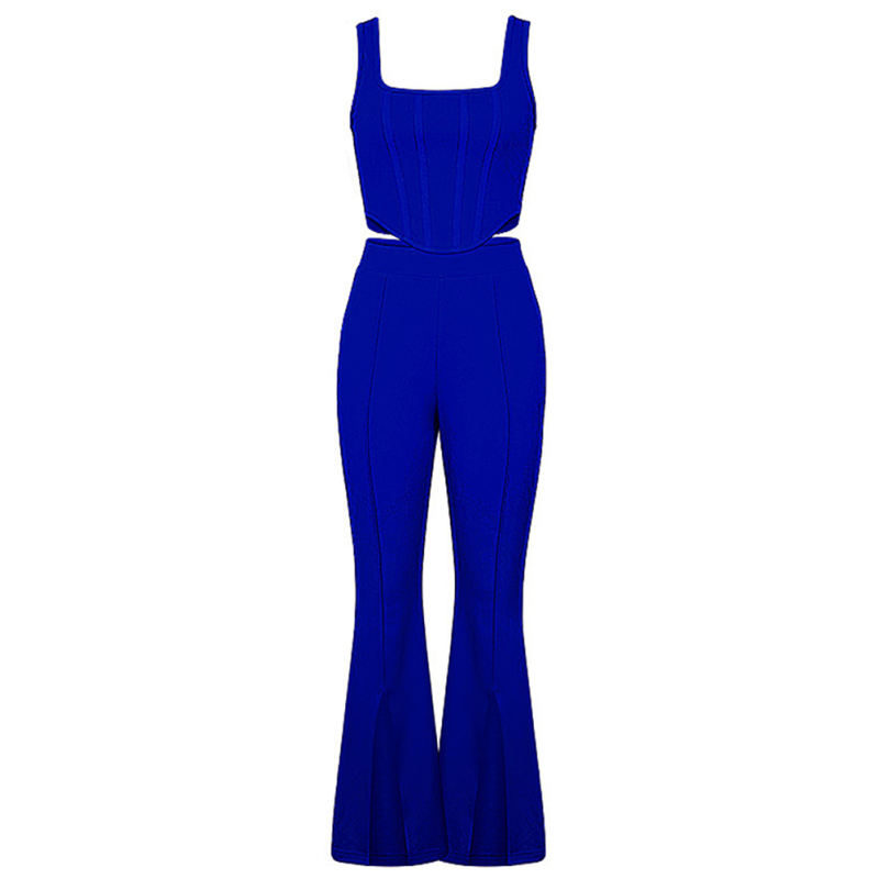 Blue Sleeveless Crop Top with Split Pant Set TQG71001-5