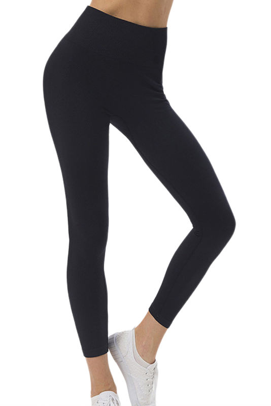 Black Solid Color Seamless Yoga Leggings LC265145-2