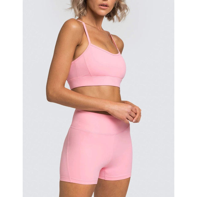 Pink White Back Criss Yoga Bra with Shorts Set TQL710038-10
