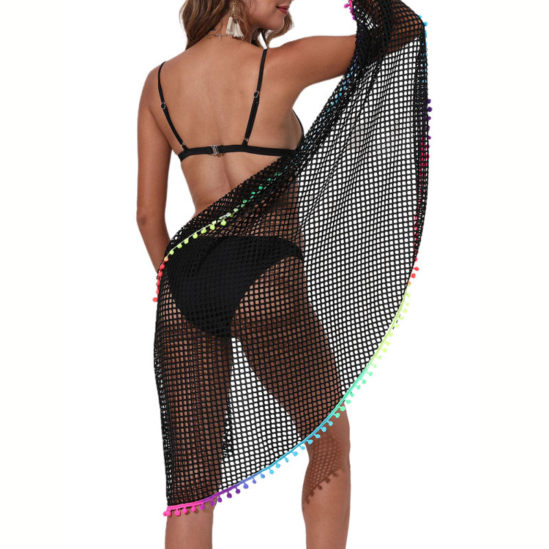 Black Multi-wear Colorful Tassels Beach Wrap Skirt TQG650001-2