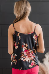 Black Floral Print Adjustable Spaghetti Strap V Neck Tank Top LC2568497-2