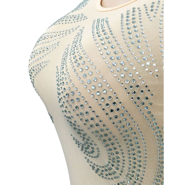Apricot Mesh Rhinestone See Through Long Sleeve Maxi Dress TQK311243-18