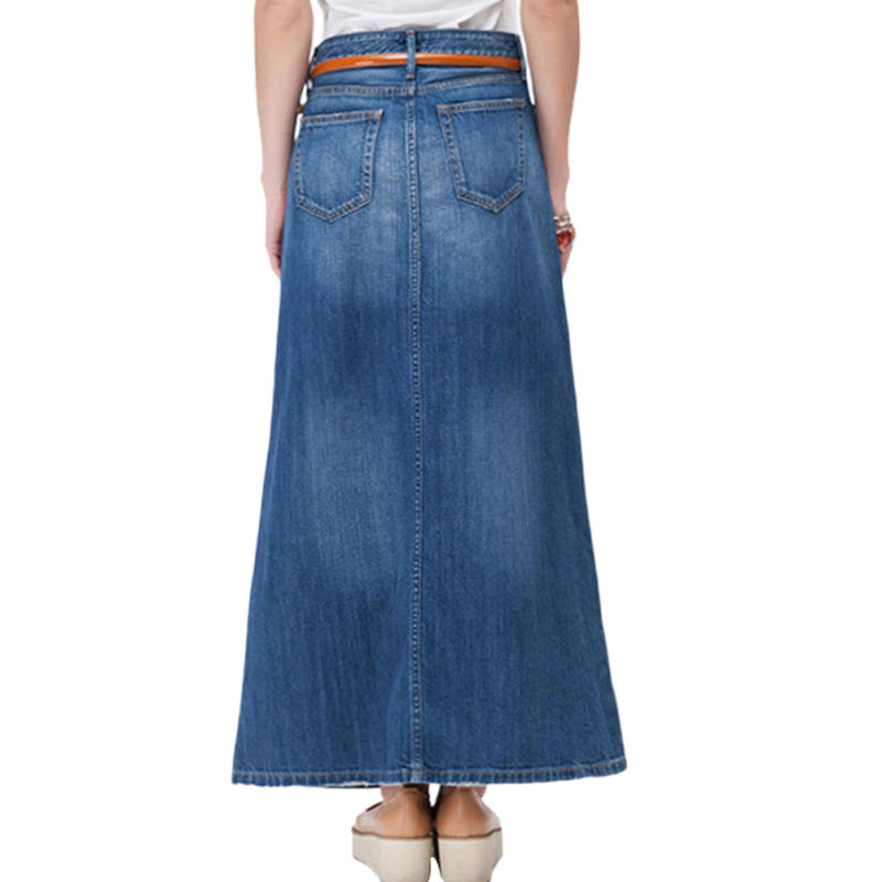 Blue Pocketed Long Denim Skirt TQL360004-5