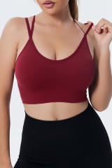 red Ribbed Knit Strappy Back Yoga Bra LC264384-3