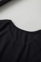 Black Seamless Sleeveless Rib Knit Crop Top LC2565159-2