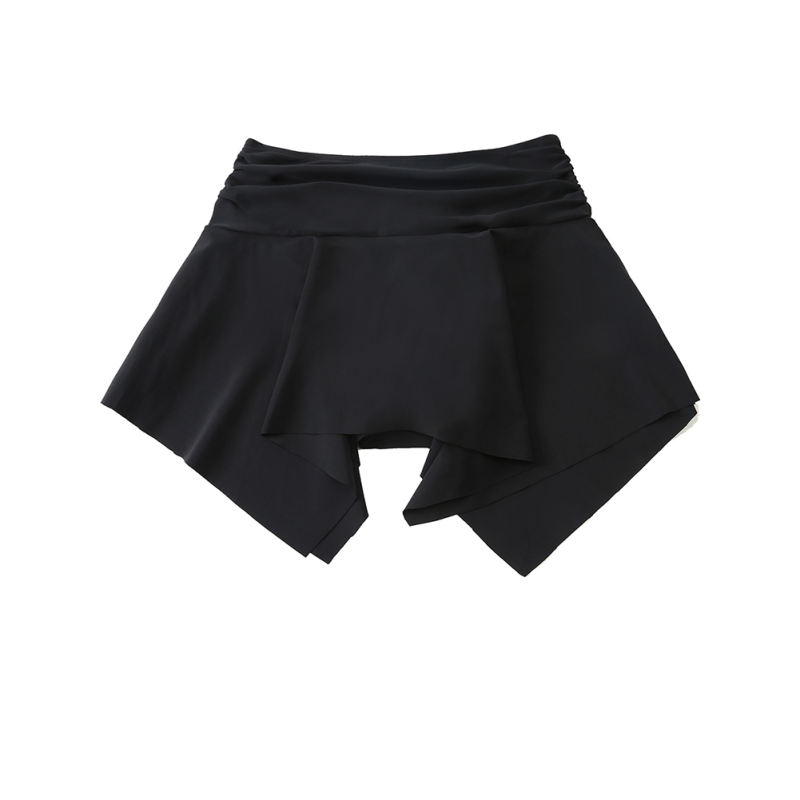 Black Pleated Irregular High Waist Beach Culottes TQK630011-2